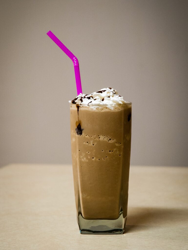 Chocolate collagen smoothie in a glass