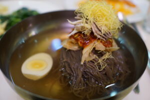 Pyongyang cold noodles in a bowl