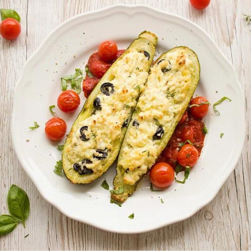 Garlicky shrimp zucchini boats