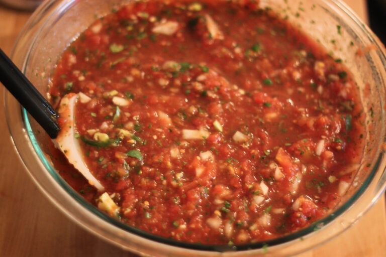 Julio's Salsa Recipe placed in a transparent bowl