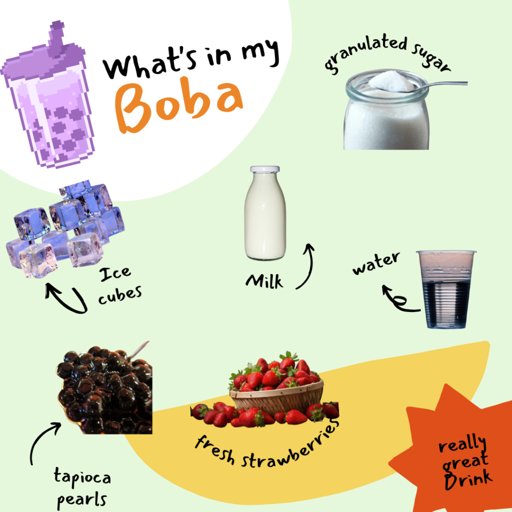 Strawberry Boba Tea homemade ingredients