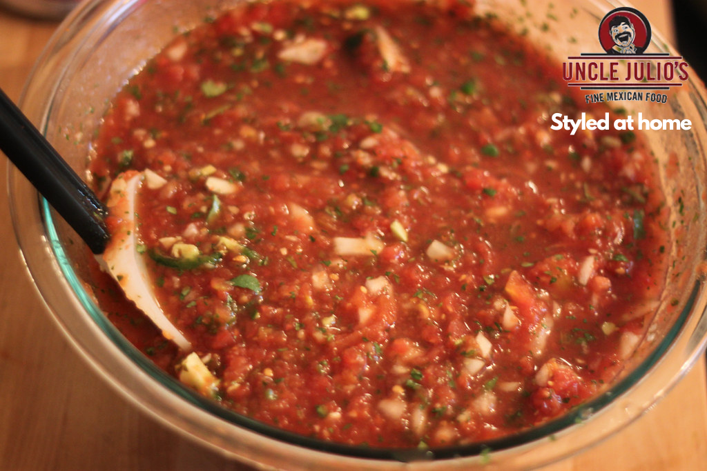 Julio's Salsa Recipe placed in a transparent bowl